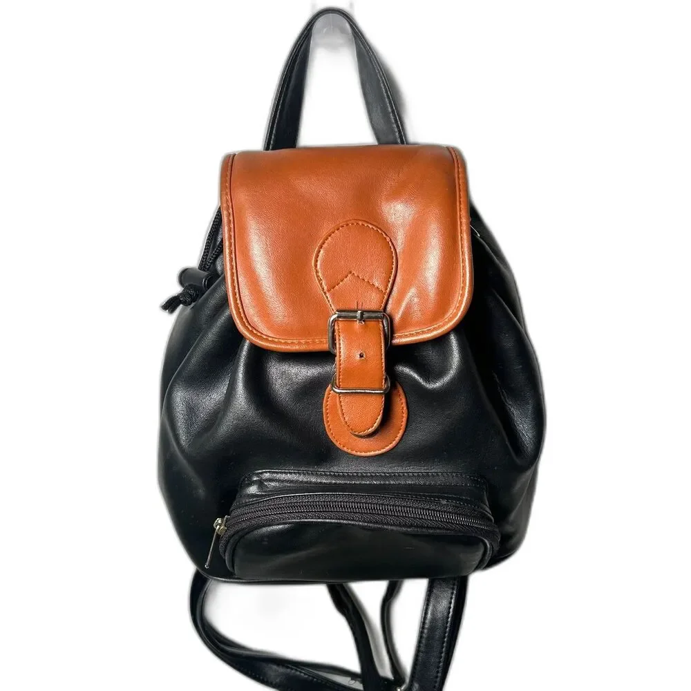 Nas Bag Black & Cognac faux leather Y2K mini backpack purse